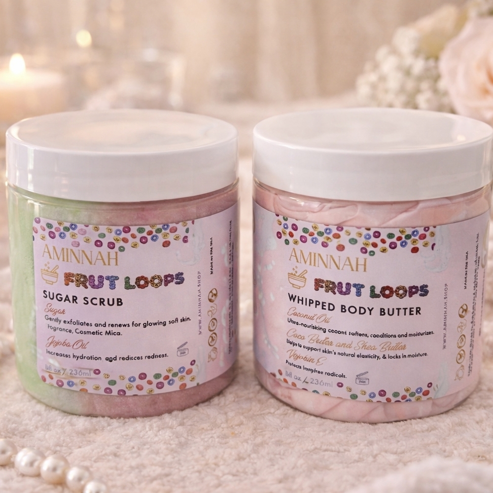Aminnah Fruit Loops Body Care Bundle 🍓🍋 Sugar Scrub + Whipped Butter
